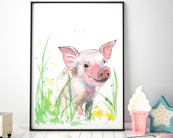 Pig Print, Pig Art, Pig Gifts,  Pig Poster, Pig Nursery Print, Farmhouse Decor Wall Art, Modern Farmhouse, Wall Art Prints  A4 or A3