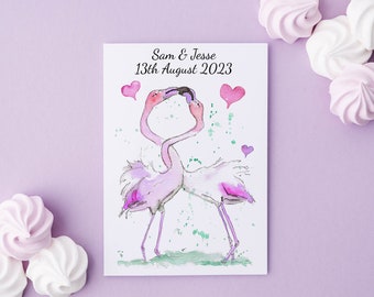 Flamingo Wedding Card Personalised Daughter and Son in Law Bird Wedding Card Art Greeting Card - Blank Inside