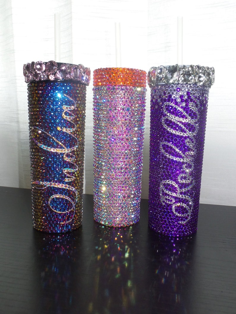 16 Oz Rhinestone Skinny Tumbler Etsy