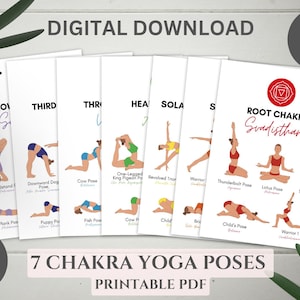 7 Chakra Yoga Poses Cheat Sheets, Digital Download PDF