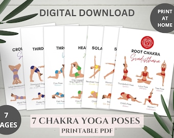 7 Chakra Yoga Poses Cheat Sheets, Digital Download PDF