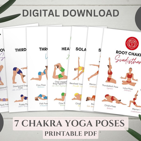 7 Chakra Yoga Poses Cheat Sheets, Digital Download PDF