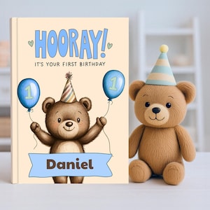 Personalised 1st Birthday Book for Baby Boy – Custom Name Keepsake Gift, First Birthday Memory Book, Blue Hardback Story for Toddlers
