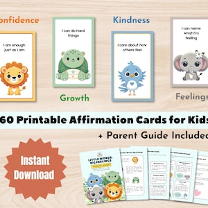 Cartes d'affirmation imprimables pour enfants - Cartes flash pour la confiance, l'état d'esprit de croissance, les émotions et la gentillesse - Mots-clés positifs pour les enfants