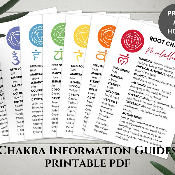 Chakra Information Guides Cheat Sheet, Digital Download PDF