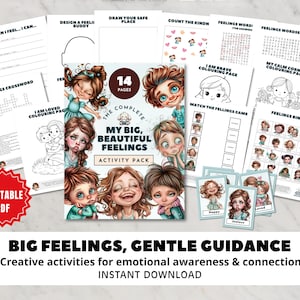 Pack d'activités Kids Feelings + cartes mémoire, compétences d'autorégulation | PDF imprimable | École à domicile SEL | Nommer ses émotions | Outil de thérapie par le jeu