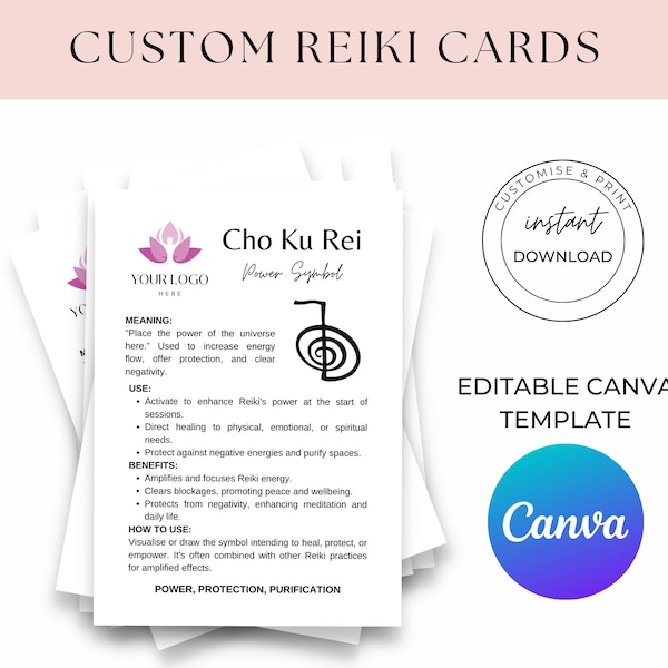 Customisable Reiki Cards Template - Personalised Spiritual Branding - Digital Download A6 Size - Add Your Logo - Set of 5