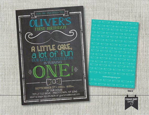 custom chalkboard style little man bow tie mustache birthday