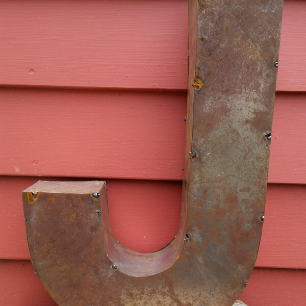 Recycled Tin letter "J"  vitage look rusted metal art sign for your home or business