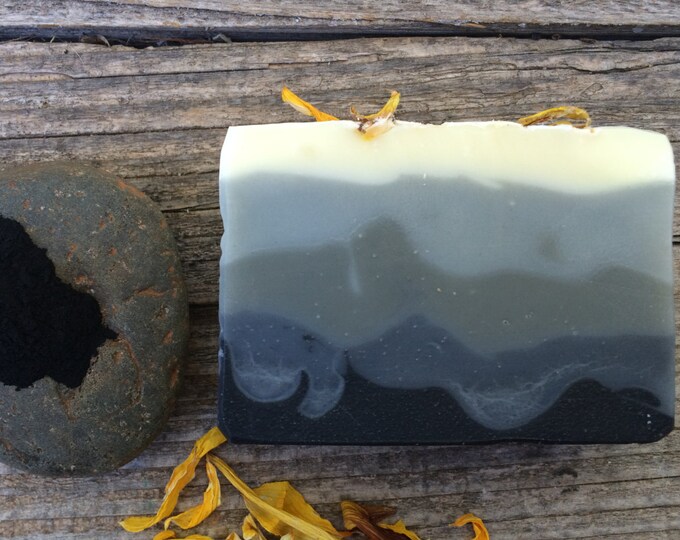 Handmade olive oil soap with Rose Geranium, Patchouli and Cedarwood essential oil, handmade in small batches with homegrown olive oil