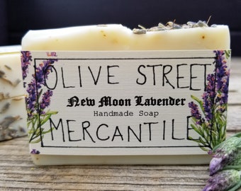 New Moon Lavender Handmade Soap, made in small batches with new moon lavender oil and homegrown olive oil
