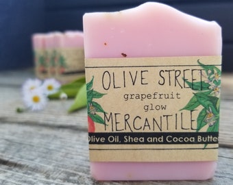 Grapefruit Glow, a shea and cocoa butter soap made with homegrown olive oil, bright and citrusy, gift for Mother's Day