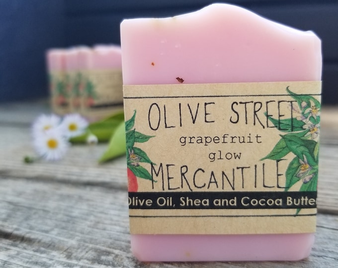 Grapefruit Glow, a shea and cocoa butter soap made with homegrown olive oil, bright and citrusy, gift for Mother's Day