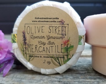 Lavender Rose Geranium Clay Soap: Homegrown Olive Oil, French Red Clay