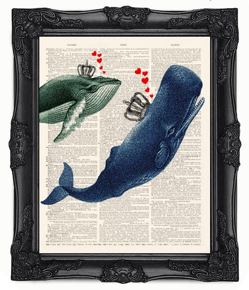 Whale Love Dictionary art print nautical wall decor printed Etsy