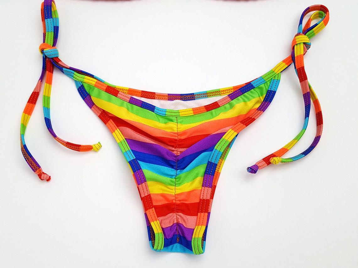 Rainbow Stripes Micro Scrunch Bottom Bikini | Etsy
