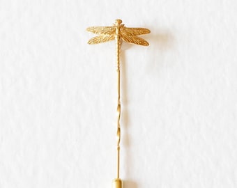 Dragonfly Tie Pin/Twist tie pin – Silver/Gold - dragonfly lapel pin, dragonfly brooch, dragonfly pin, insect tie pin, wedding tie pin