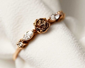 Rose ring, rose diamond ring, rose engagement ring, flower ring, flower engagement ring, delicate engagement ring, gold flower ring