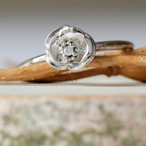 Poppy Diamond Ring – Silver/Gold/Rose Gold - poppy ring, flower ring, promise ring, diamond flower ring, alternative engagement ring