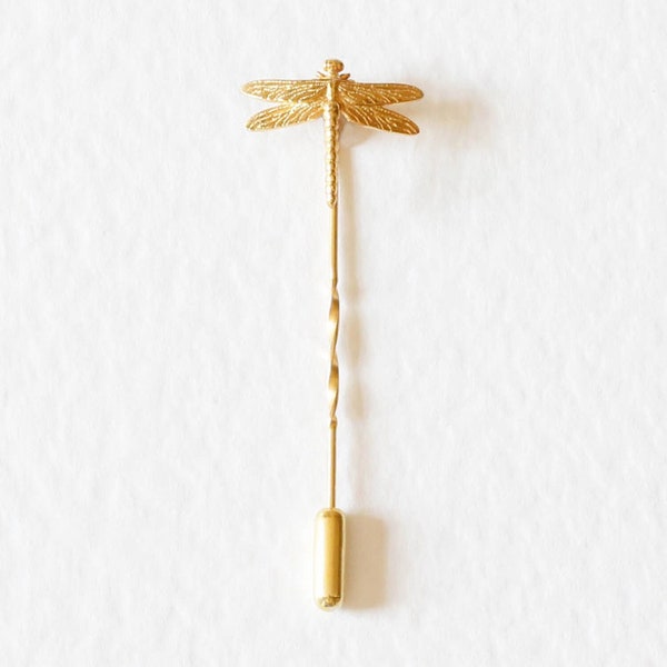 Dragonfly Tie Pin/Twist tie pin – Silver/Gold - dragonfly lapel pin, dragonfly brooch, dragonfly pin, insect tie pin, wedding tie pin