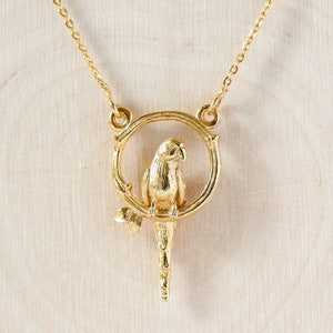 Parakeet Necklace – Small/Upright - Silver/Gold, Handmade Necklace, Ring Necked Parakeet, Parrot Necklace, Bird Necklace, Bird Jewelry.