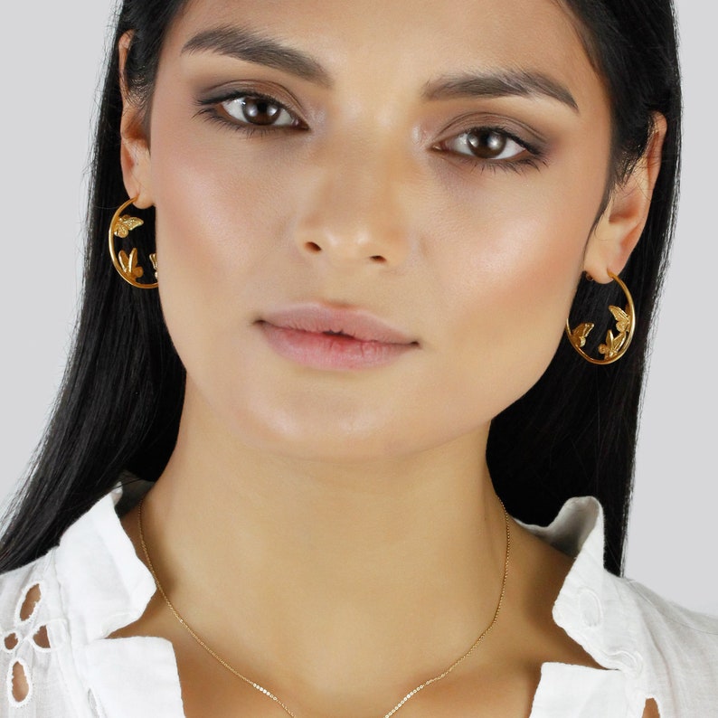 Butterfly Earrings, gold hoop earrings, gold hoops, hoop earrings, butterfly jewelry, hoop earrings gold, gift for wife, valentines gift image 4