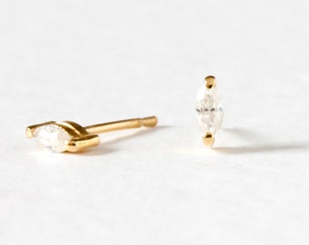 Moissanite Marquise Earrings - Silver/Gold/Rose Gold - moissanite earrings, moissanite studs, gold earrings, gold studs, dainty earrings