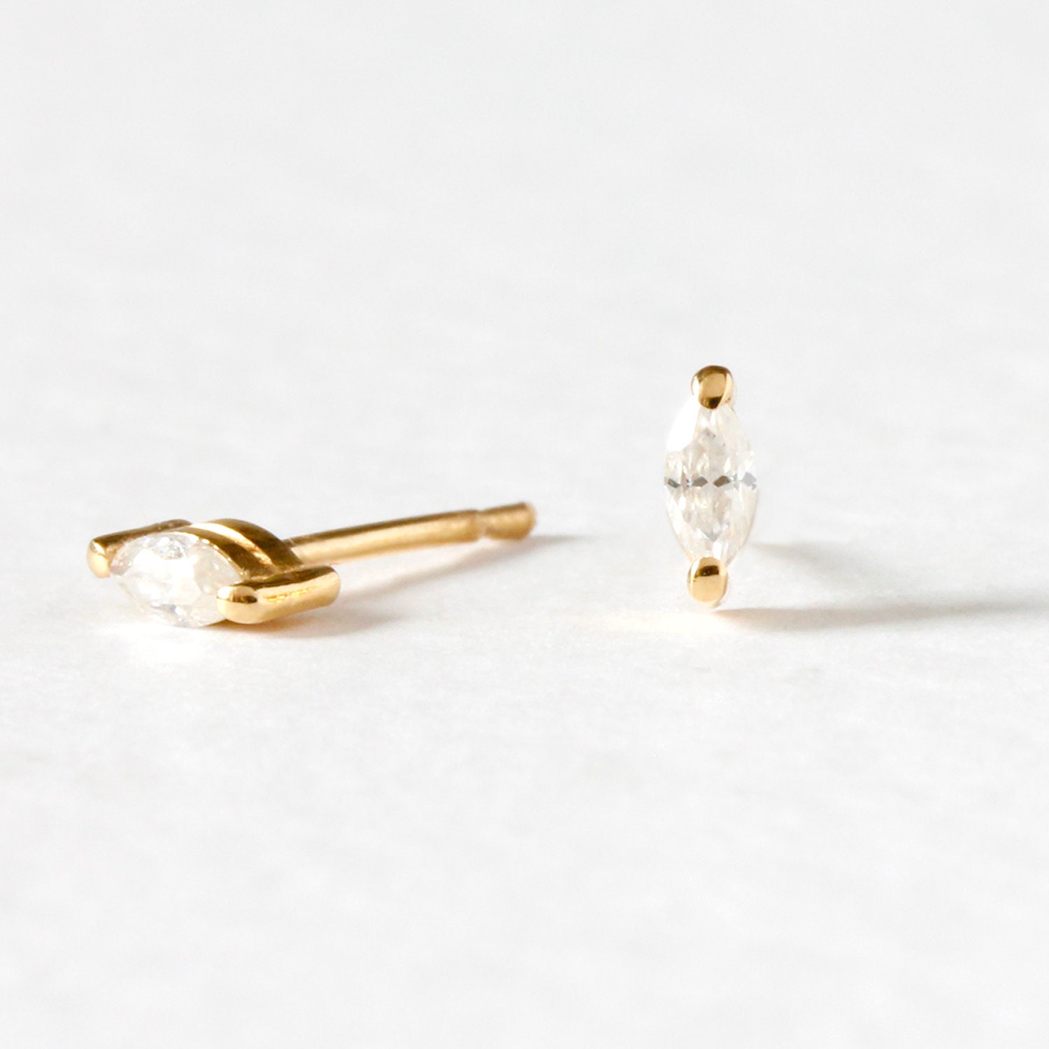 Moissanite Marquise Earrings - Silver/Gold/Rose Gold - moissanite earrings, moissanite studs, gold earrings, gold studs, dainty earrings