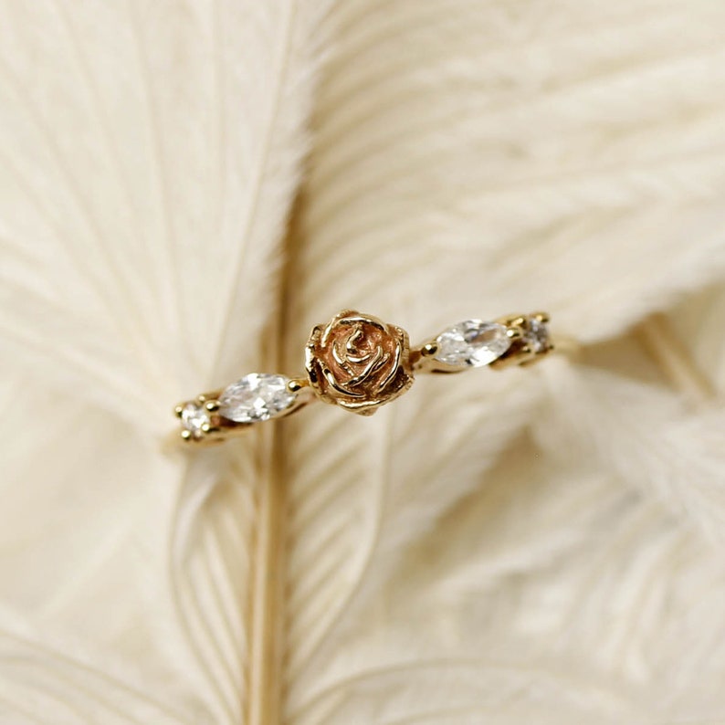 Rose ring, rose diamond ring, rose engagement ring, flower ring, flower engagement ring, delicate engagement ring, gold flower ring image 5