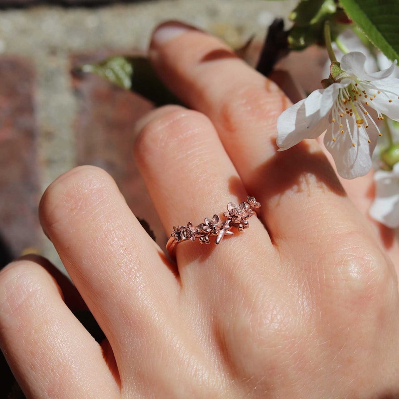 Cherry Blossom Ring, sakura ring Silver/Gold/Rose Gold/White Gold, flower ring, engagement ring, promise ring, wedding band, wedding ring, image 2