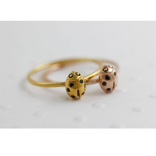 Ladybird Black Diamond Ring/wings closed -Silver/Gold/Rose Gold