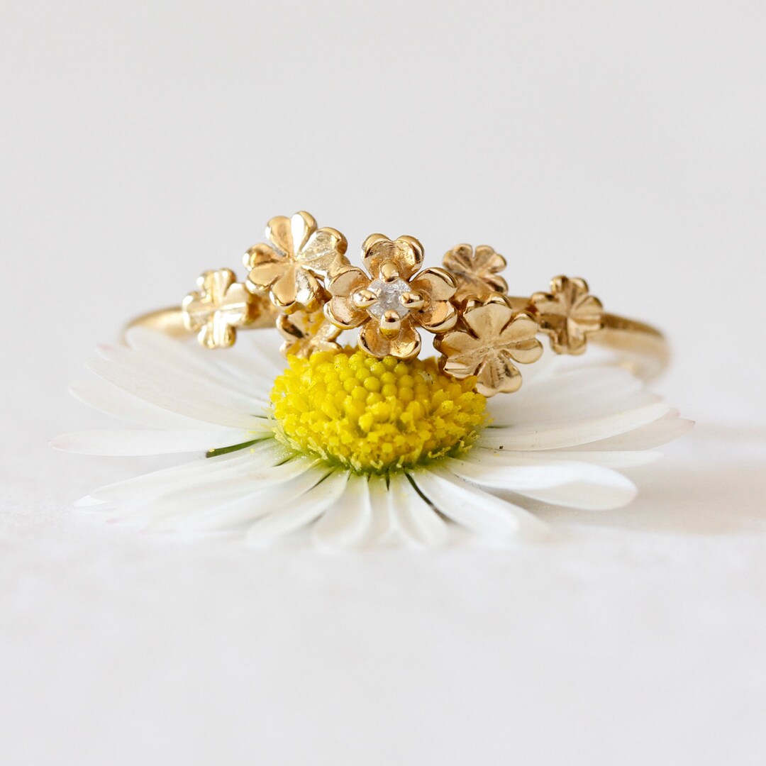Diamond Clover Ring - Silver/gold - Lucky Clover Ring, Four Leaf Clover ...