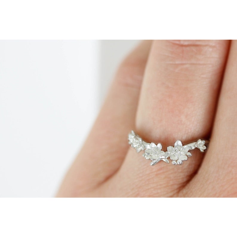 Cherry Blossom Ring, sakura ring Silver/Gold/Rose Gold/White Gold, flower ring, engagement ring, promise ring, wedding band, wedding ring, image 8