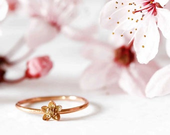 Cherry blossom ring, sakura ring, flower ring, gold stacking ring, stacking ring, delicate ring, dainty ring, tiny ring, tiny flower ring