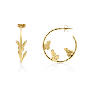 Butterfly Earrings, gold hoop earrings, gold hoops, hoop earrings, butterfly jewelry, hoop earrings gold, gift for wife, valentines gift image 3