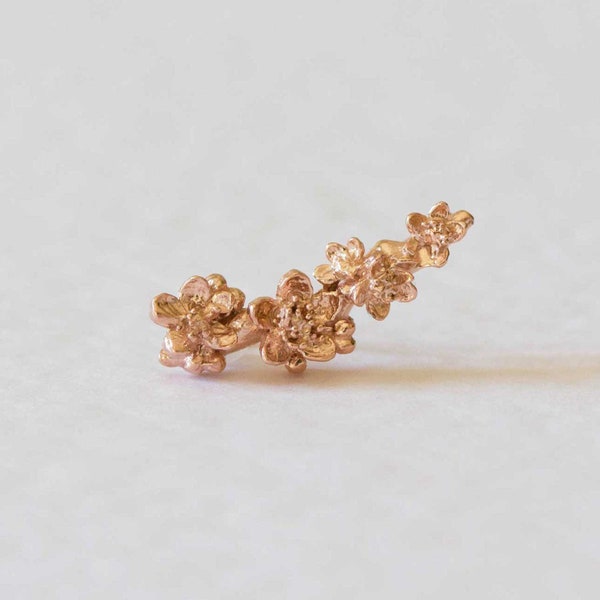 Cherry Blossom Earrings - single climber- Silver/Gold/Rose Gold, sakura earrings, flower earrings, climber earrings, wedding earrings