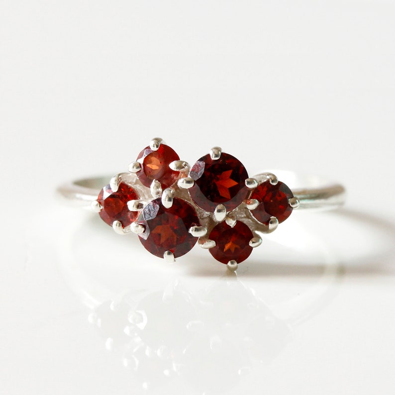 Cluster Ring Garnet, Silver/Gold, Garnet Ring, Statement Ring, Engagement Ring, Red Gemstone Ring, Cocktail Ring, January Birthstone Sterling Silver