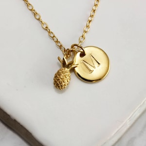 Collar de piña e inicial/Collar personalizado/Collar con inicial/Collar con letra/Regalo para novia