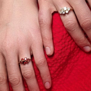Cluster Ring Garnet, Silver/Gold, Garnet Ring, Statement Ring, Engagement Ring, Red Gemstone Ring, Cocktail Ring, January Birthstone image 9