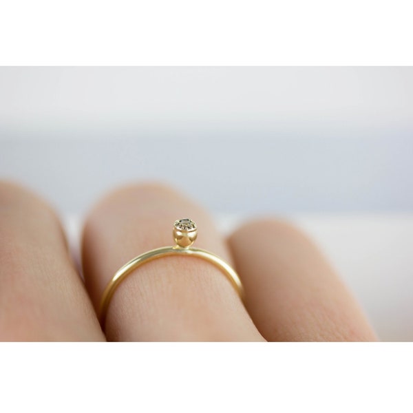Poppy Seedpod Diamond Ring - poppy ring, flower ring, tiny diamond ring, promise ring, stacking ring, diamond stacking ring, seed ring