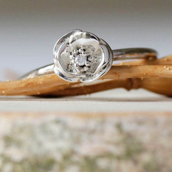 Poppy Diamond Ring Silver gold rose Gold Poppy Ring Flower Ring