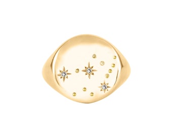 Diamond Constellation Ring|Gold Signet Ring|Zodiac Ring|Astrology Ring|Gold Signet Ring Women| Constellation Ring|Gift for her