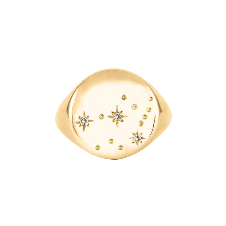 Diamond Constellation RingGold Signet RingZodiac RingAstrology RingGold Signet Ring Women Constellation RingGift for her image 1