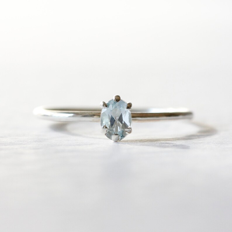 Aquamarine Ring Silver/Gold/Rose Gold aquamarine stacking ring, gold stacking ring, blue ring, dainty ring, delicate ring, gemstone ring image 7