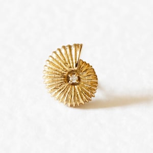 Ammonite Diamond Lapel Pin – Silver/Gold - ammonite lapel pin, ammonite tie pin, diamond lapel pin, fossil lapel pin, beach wedding