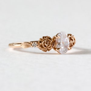 Diamond Rose Ring - Rose Engagement Ring, Diamond Flower Ring, Diamond Engagement Ring, Floral Ring, Oval Diamond Ring, Lab Diamond Ring image 5