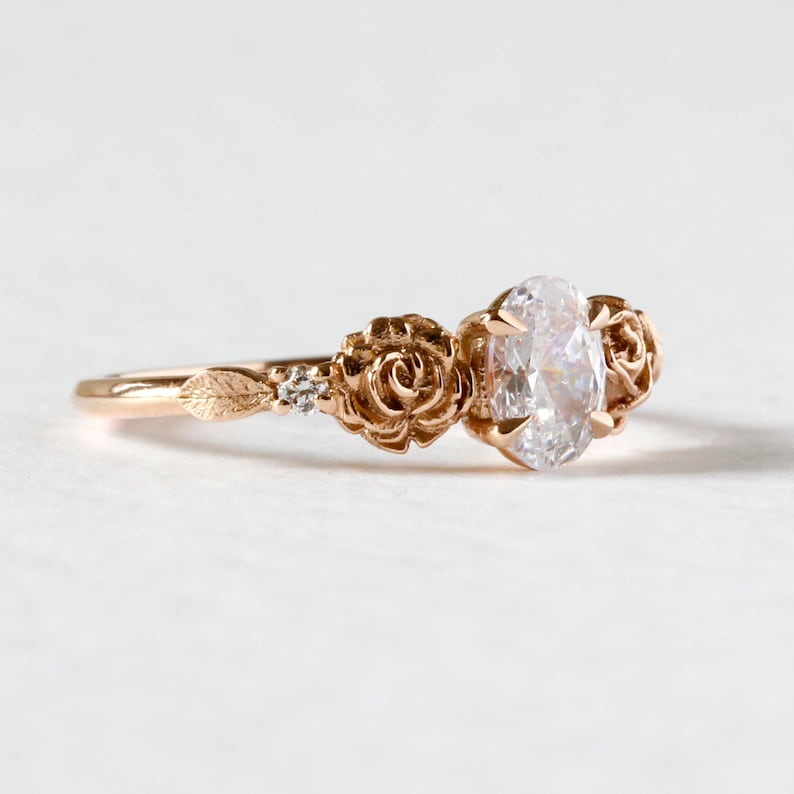 Diamond Rose Ring - Rose Engagement Ring, Diamond Flower Ring, Diamond Engagement Ring, Floral Ring, Oval Diamond Ring, Lab Diamond Ring image 5