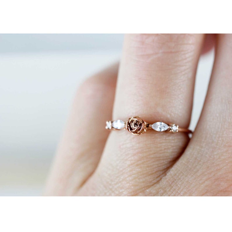 Rose ring, rose diamond ring, rose engagement ring, flower ring, flower engagement ring, delicate engagement ring, gold flower ring image 3