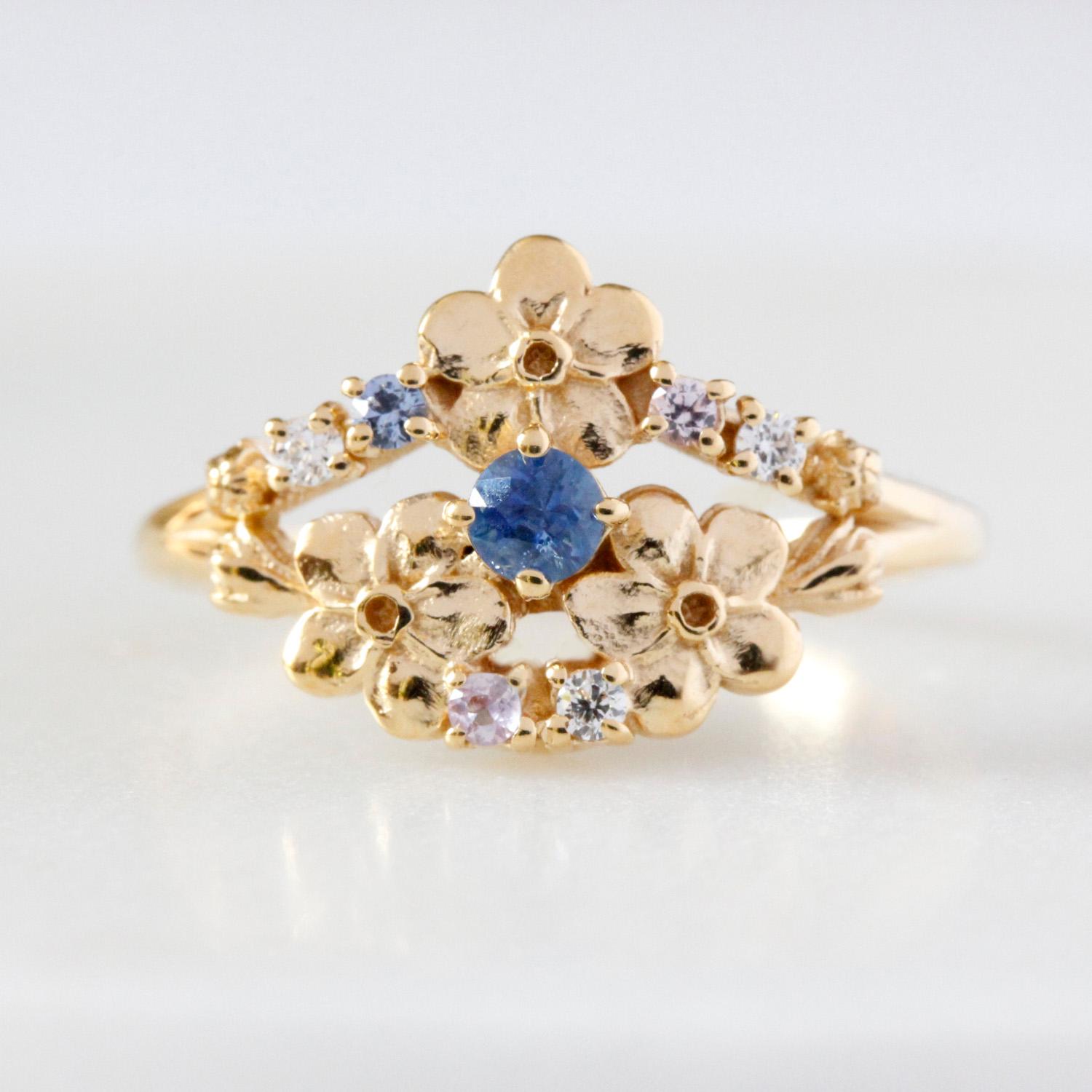 Forget Me Not Ring – Tiara Ring - Sapphires & Diamonds – Silver/Gold - sapphire ring, flower ring, floral ring, engagement ring
