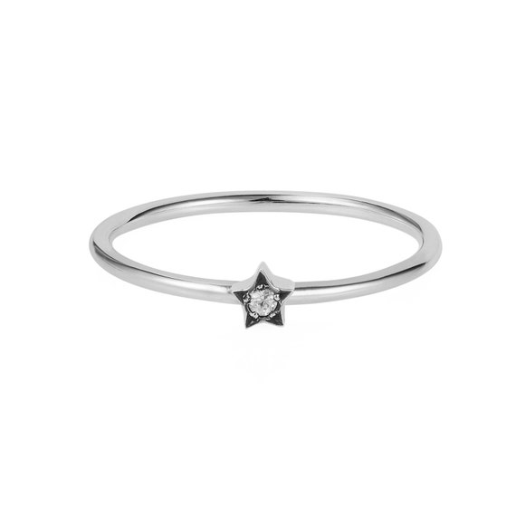 Tiny Star Ring - Diamond & Silver, Diamond Ring, Promise Tiny Star Ring - Diamond & Silver, Diamond Ring, Promise